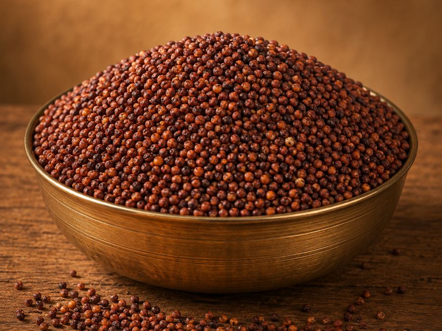 Millet rice grains in a brass bowl